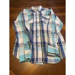 Ditch Plains Womens Medium Blue Long Sleeve Pearl Snap Button Up Western Shirt